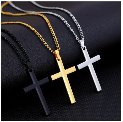 Edelstahl halskette mit kreuz - edelstahl,
