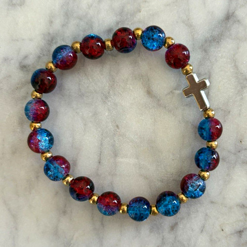 Armband mit kreuz glas perlen - glas,