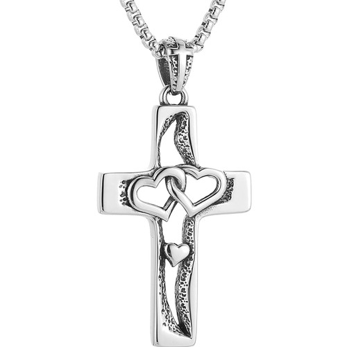 Herz kreuz halskette edelstahl - herz,
