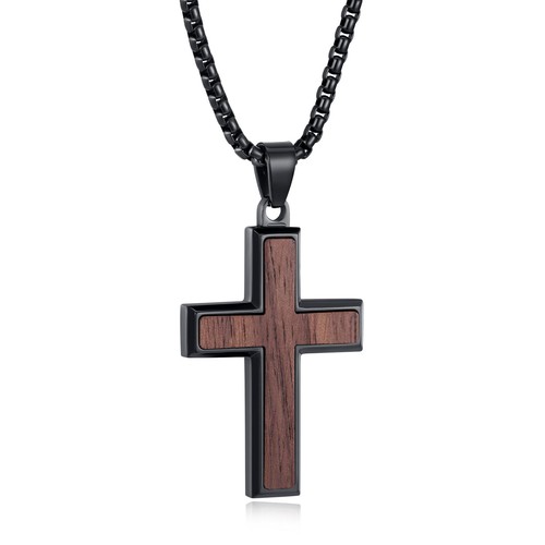 Herren kette kreuz walnussholz - kreuz,